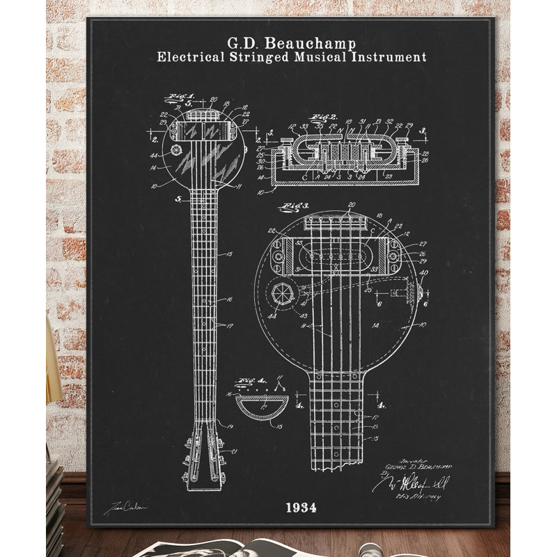 G.D. Beauchamp Electrical Stringed Musical Instrument by Tina Carlson - Wrapped Canvas Print, 51cm H x 38cm W x 4cm D