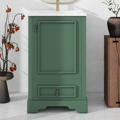 Meuble-lavabo de 20 pouces avec lavabo intégré - style lavabo simple, porte à fermeture en douceur, tablette ajustable en forme de U, tiroir à compartiments