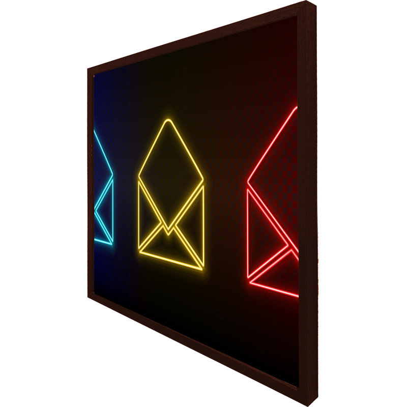 Neon Email Set - Single Picture Frame Print, 31cm H x 31cm W x 4cm D, Black