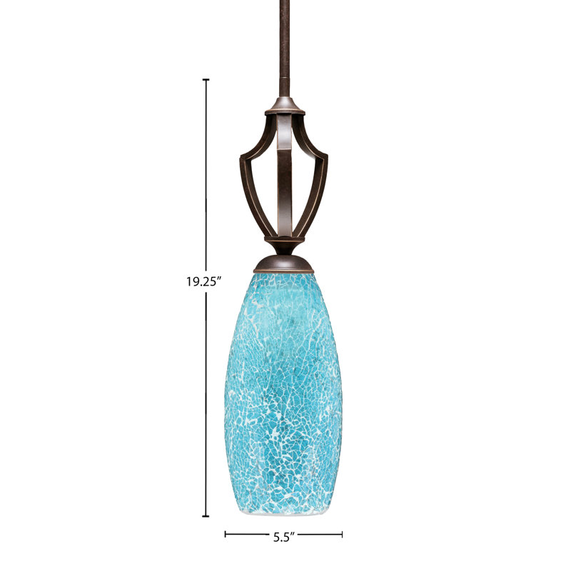 Mini-luminaire suspendu suspendu Zilo, fini granit foncé avec verre fusion turquoise de 5,5 po, Turquoise, Granit foncé