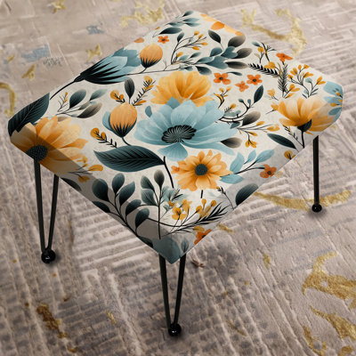 Beige And Blue Geometric Beige Floral Beauty - Floral Rectangle Ottoman