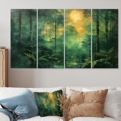 Green Yellow Full Moon Forest Fusion II - Forest Wall Art Set