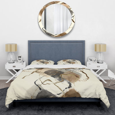 Gold Glam Squares IV - Ensemble de housse de couette à motif abstrait - Microfibre de polyester
