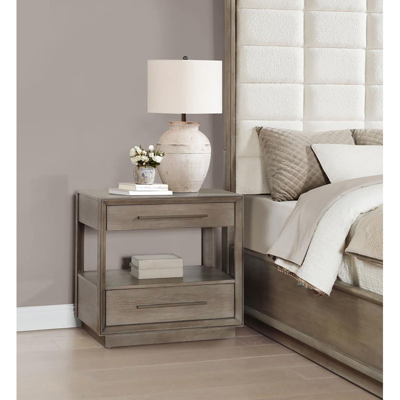 2-drawer Nightstand Bedside Table Washed Oak
