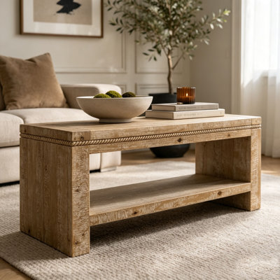 47.24 Inch Farmhouse 2-Tier Rectangle Coffee Table