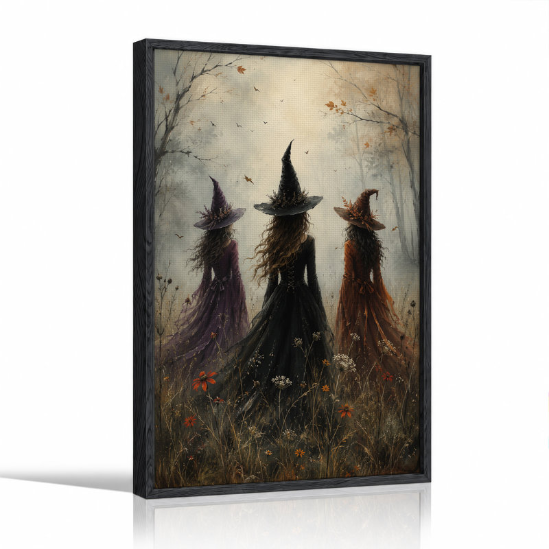 «Three Witches in Misty Autumn Forest», art mural sur toile, H 48 po x l 36 po