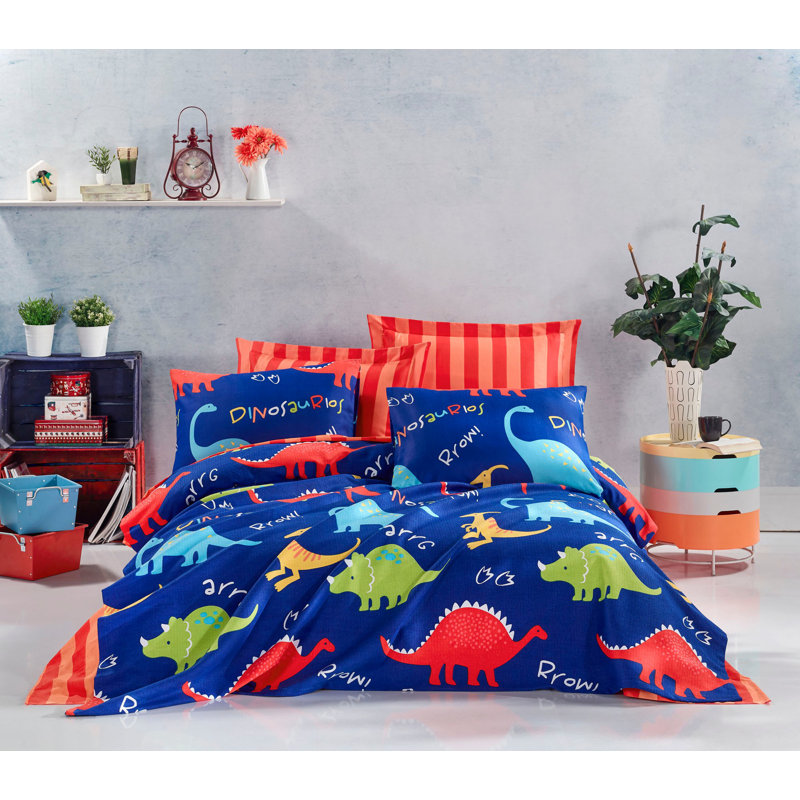 100% Cotton Double Pique Set, Dark Blue & Multi-Color, Includes 2 Pillowcases (19.7 x 27.6) | Flat Sheet (86.6 x 94.5), Pique (78.7 x 92.5) | Machine Washable, Soft & Durable, 142 Thread Count, Perfect for Cozy Bedrooms