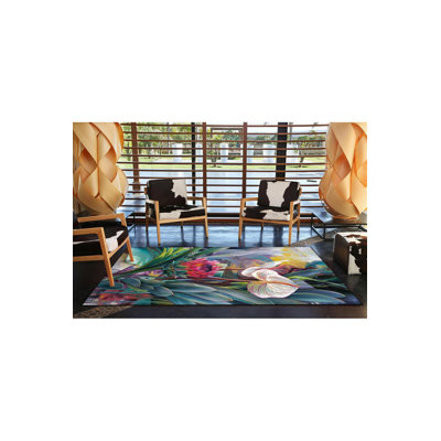Tapis décoratif à motif floral lavable