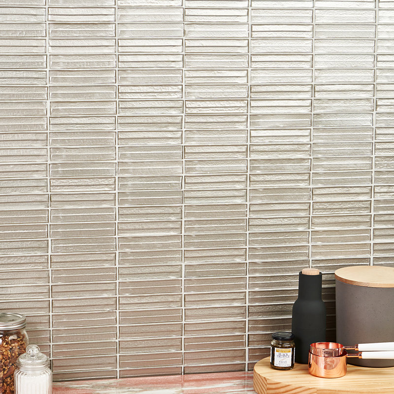 Tara Stacked 11.61" x 11.73" Molten Glass Mosaic Wall Tile (0.95 Sq. Ft. / Sheet), Ivory