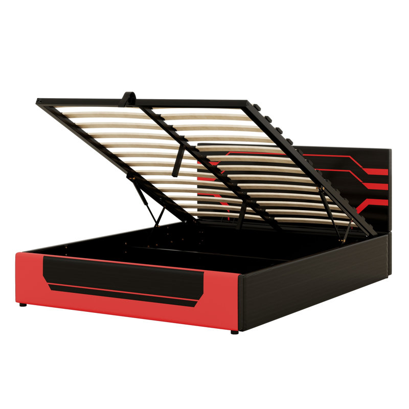 Lit plateforme Esports Gaming avec rangement hydraulique et look Cyberpunk, Noir et rouge