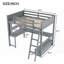 Lit mezzanine double avec bureau en L multi-rangements, gris (aucun sommier requis, soutien solide)-1817011709