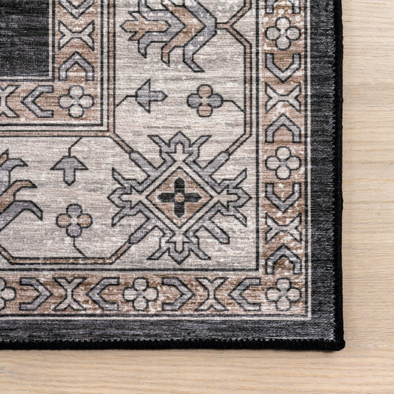 Viha SplashGuard Traditional Bordered Machine Washable Area Rug, Runner 2'6" x 6'