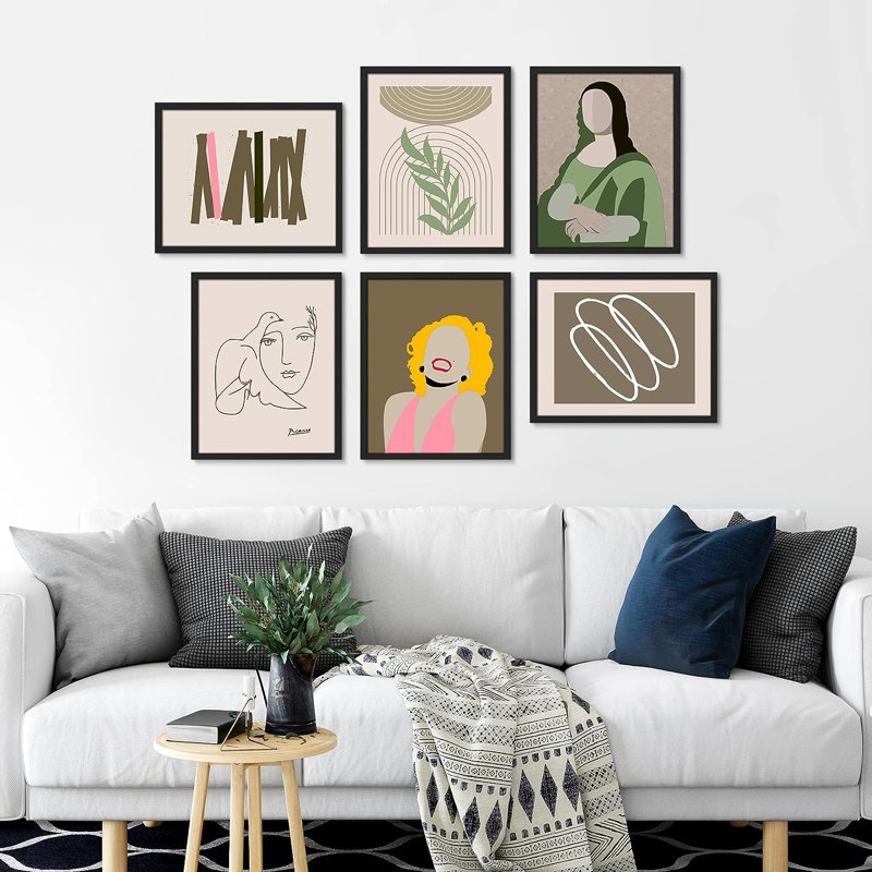Actress & Mona Lisa, reproduction d'art encadrée sur papier, 6 pièces, H 16 po x l 12 po x P 1 po, Cadre noir