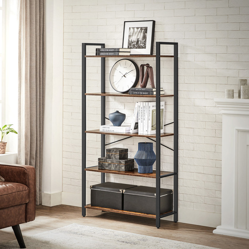 Keemon Etagere Bookcase, (5 Tier) 60.6" H x 31.5" W, Brown/Black