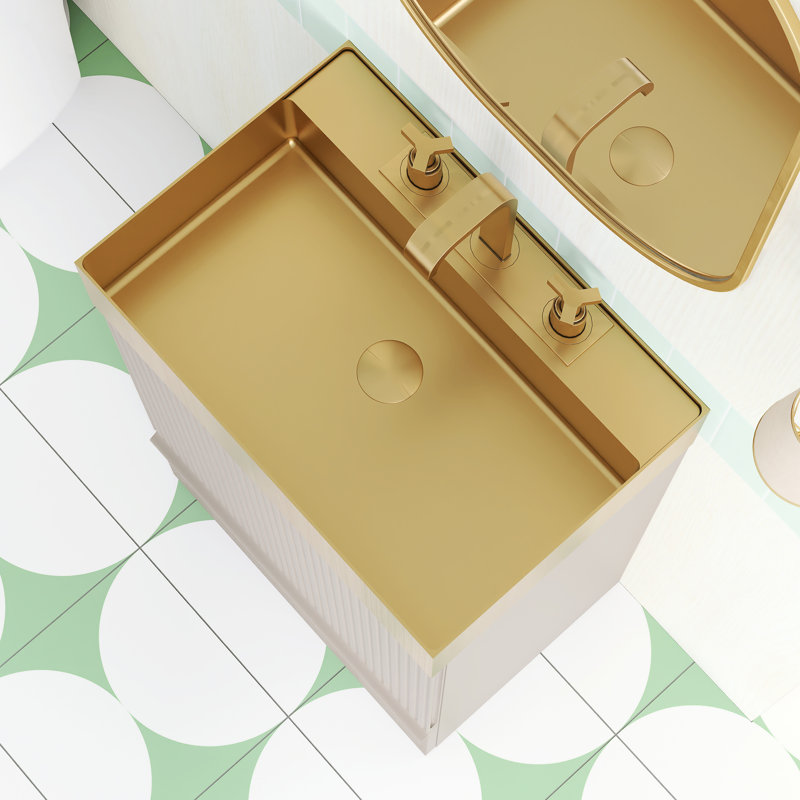 Meuble-lavabo autoportant de 20,1 po avec plateau en acier inoxydable, Beige gris