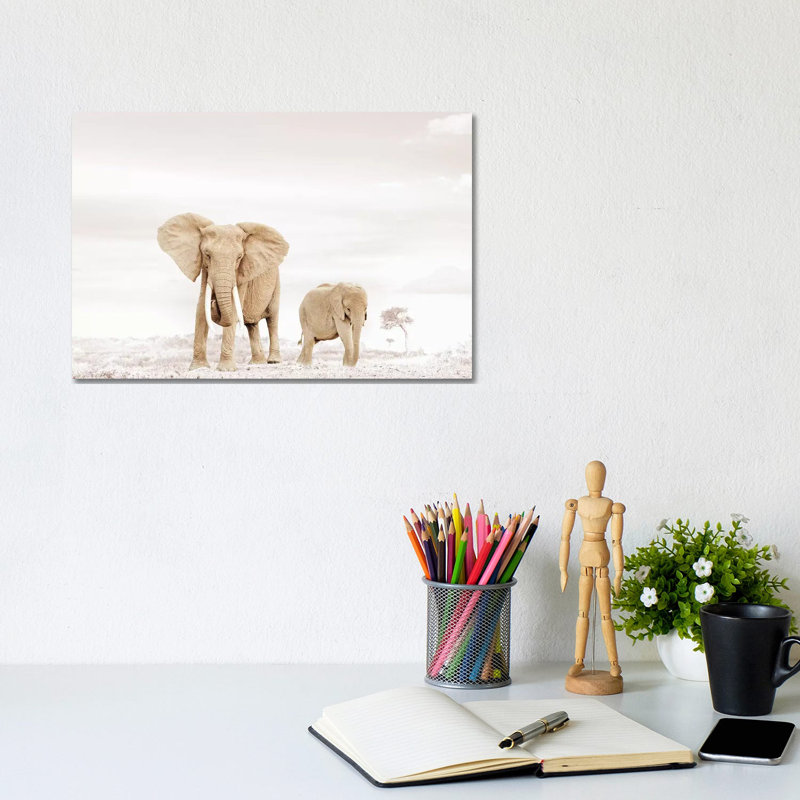 White Elephant Mom & Baby 1 Piece Wall Art on Canvas, 20.32 cm H x 30.48 cm W, Wrapped Canvas