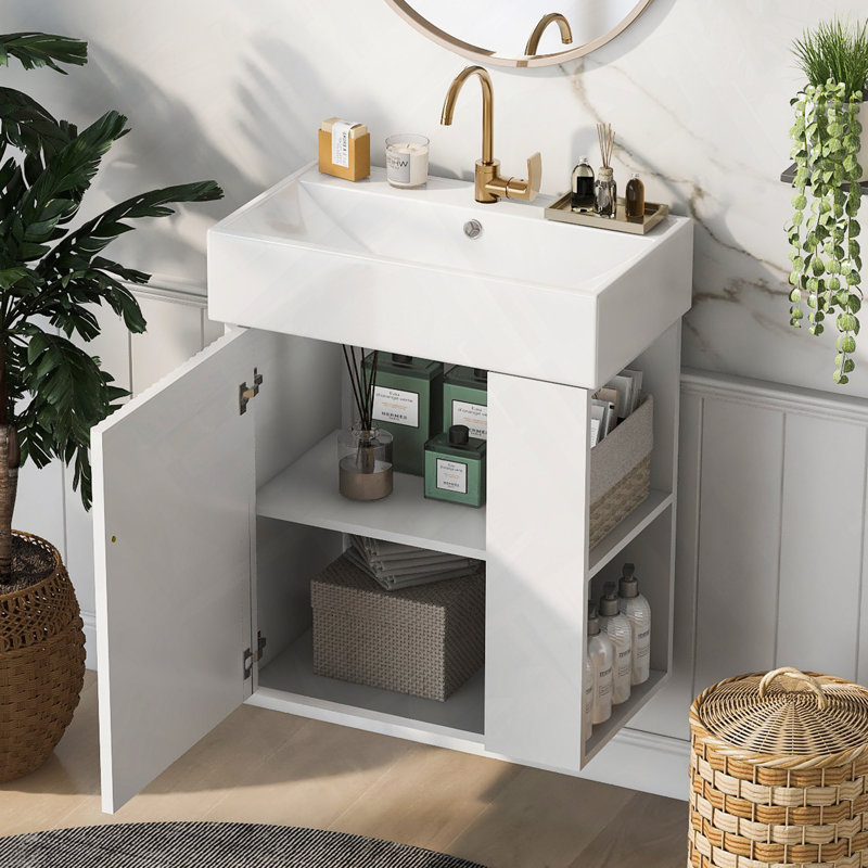 Meuble-lavabo flottant avec lavabo en céramique