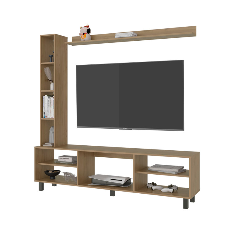 Meuble télé avec tablettes ouvertes et rangement pour téléviseur de 65 po ou moins Scio, chêne naturel