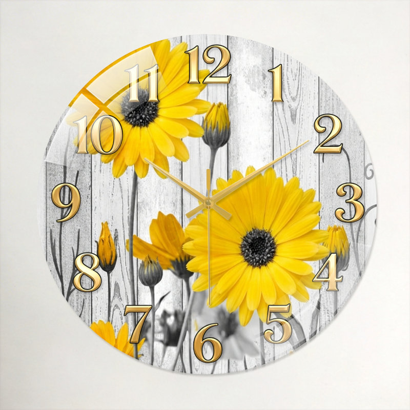 Horloge murale florale en bois, 40 x 40 cm (15,7 x 15,7 pouces)