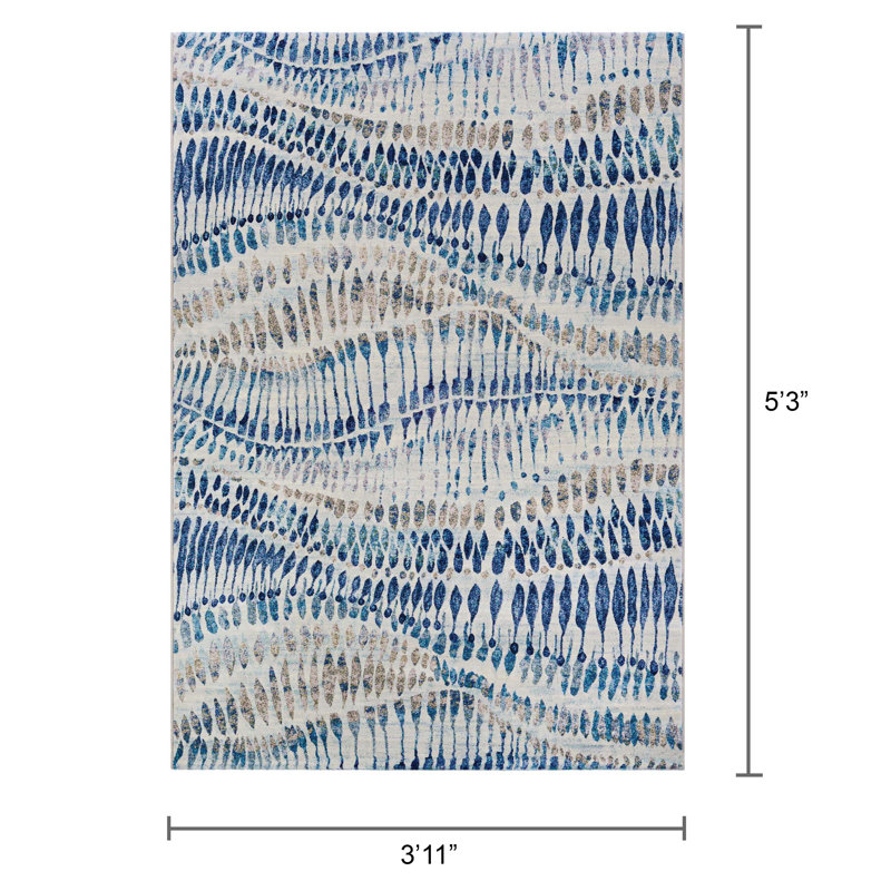 Healdton Abstract Blue Multicolor Performance Area Rug, Rectangle 3'11" x 5'3"