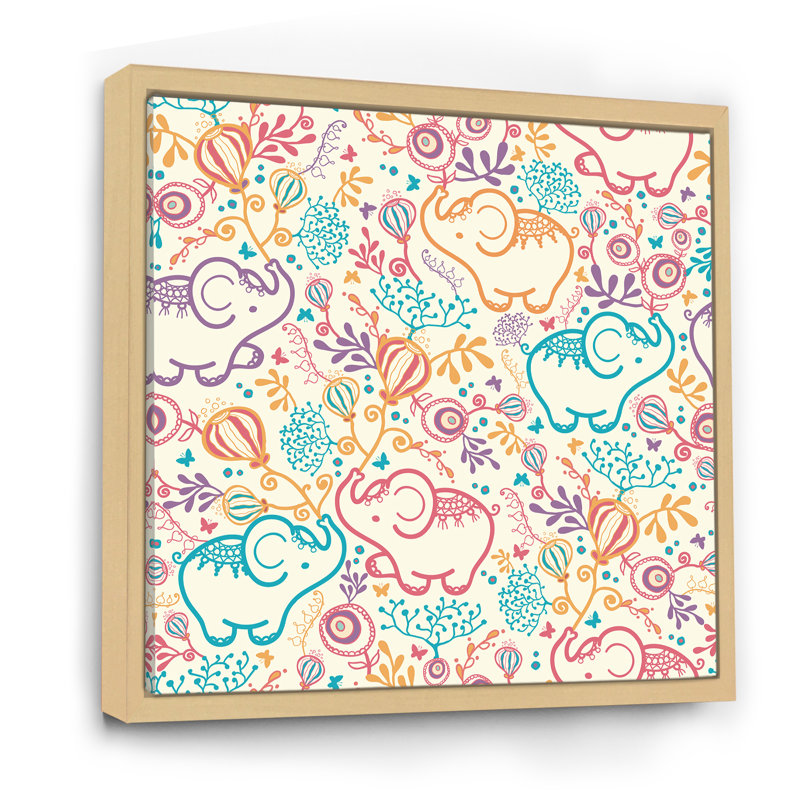 Éléphants - reproduction sur toile, H 16 po x l 16 po x P 1 po, Cadre flottant en érable