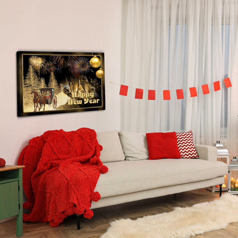 Happy New Year, toile encadrée, H 32 po x l 48 po x P 1,5 po
