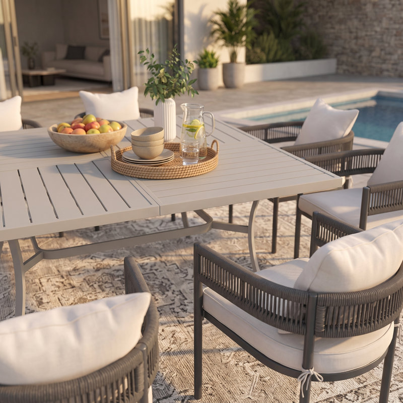 Ensemble de salle à manger pour 8 personnes avec table de salle à manger 59 "et 8 chaises en rotin avec coussins et coussins
