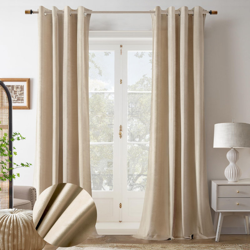 Ensemble de 2 rideaux obscurcissants en velours, Beige chameau, L 52 po x L 108 po