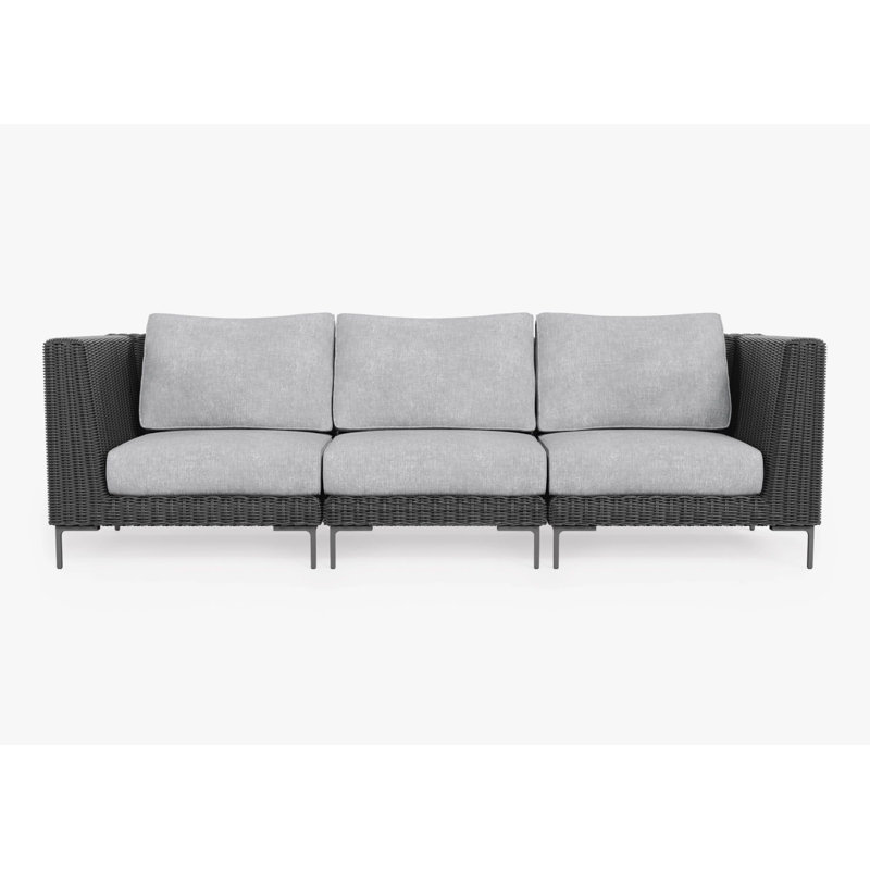 Black Wicker Outdoor Sofa - 3 Seat, Pacific Fog Gray