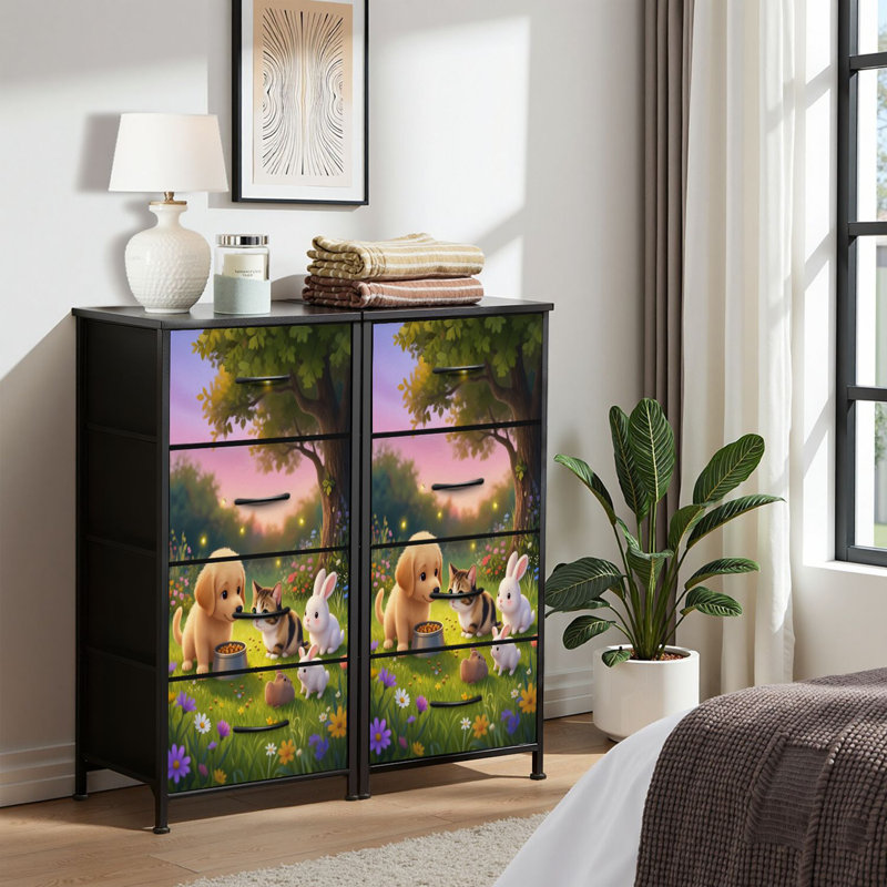 4 Drawer Dresser for Bedroom, Narrow Chest of Drawers, Wooden Top and Study Iron Frame 18"x37.5"-(WxH)