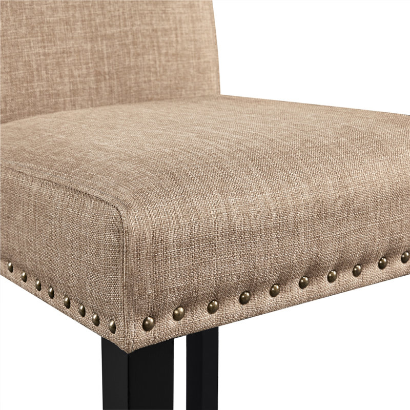 Mardell Fabric Upholstered Classic Dining Chair with Nailhead Trim Solid Wood Legs, Khaki