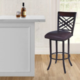 Transitional Swivel Counter or Bar Height Bar Stool with Iron Metal Frame and Faux Leather Seat