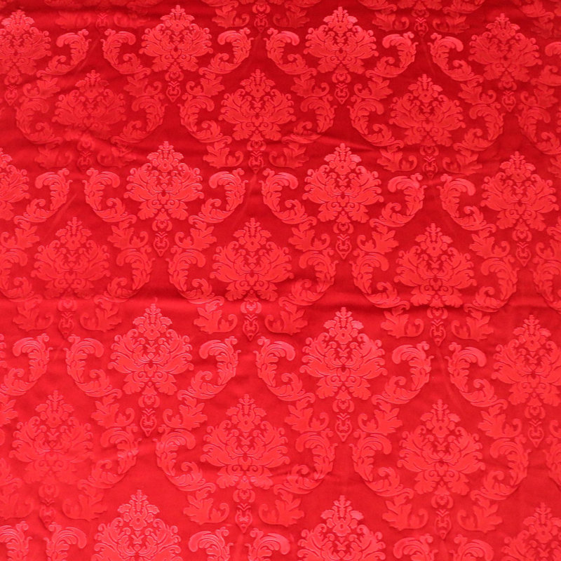 Cantonnière en velours damassé sur mesure, Rouge, L 5 po x L 58 po
