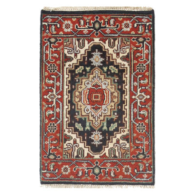 Navy Blue Fine Hand Knotted Persian serapi design 2'x 3'