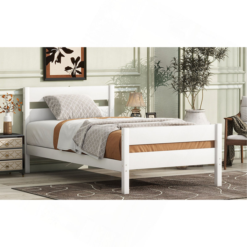 Lit simple avec tête et pied de lit, lit en bois d'hévéa, blanc