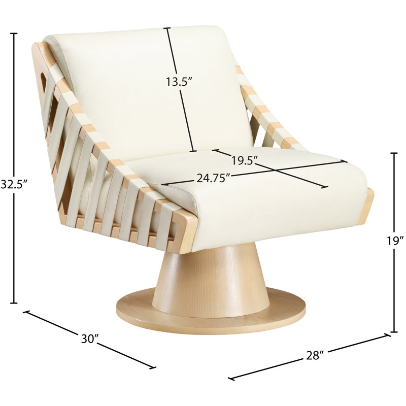Quinton Vegan Leather Swivel Accent Chair, Natural, Cream Vegan Leather