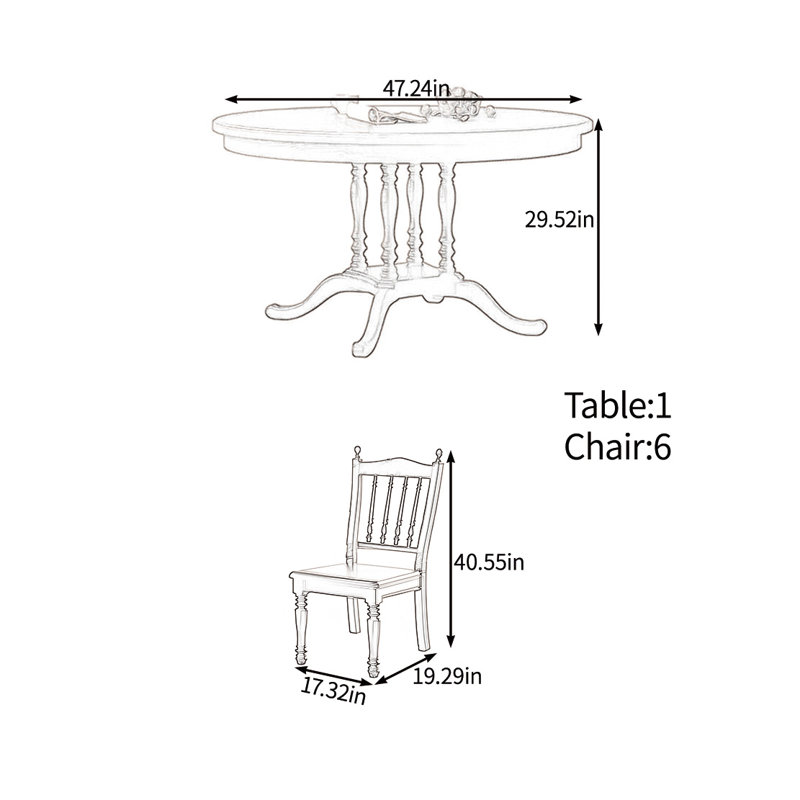 Ensemble de tables rondes en bois massif de style français
