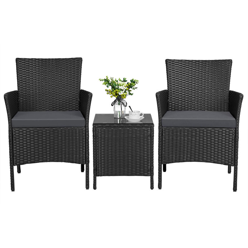 Gudula 2 - Person Patio Dining Set with Square Table , Cushions Included, Black