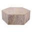 Table basse hexagonale en marbre à motif géométrique pour le salon - Table basse sculpturale moderne en pierre - 91 cm, couleur beige
