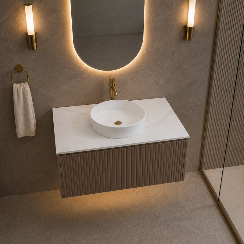 Dessus de meuble-lavabo moderne à surface solide de 36 po pour lavabo vasque - design blanc Carrara