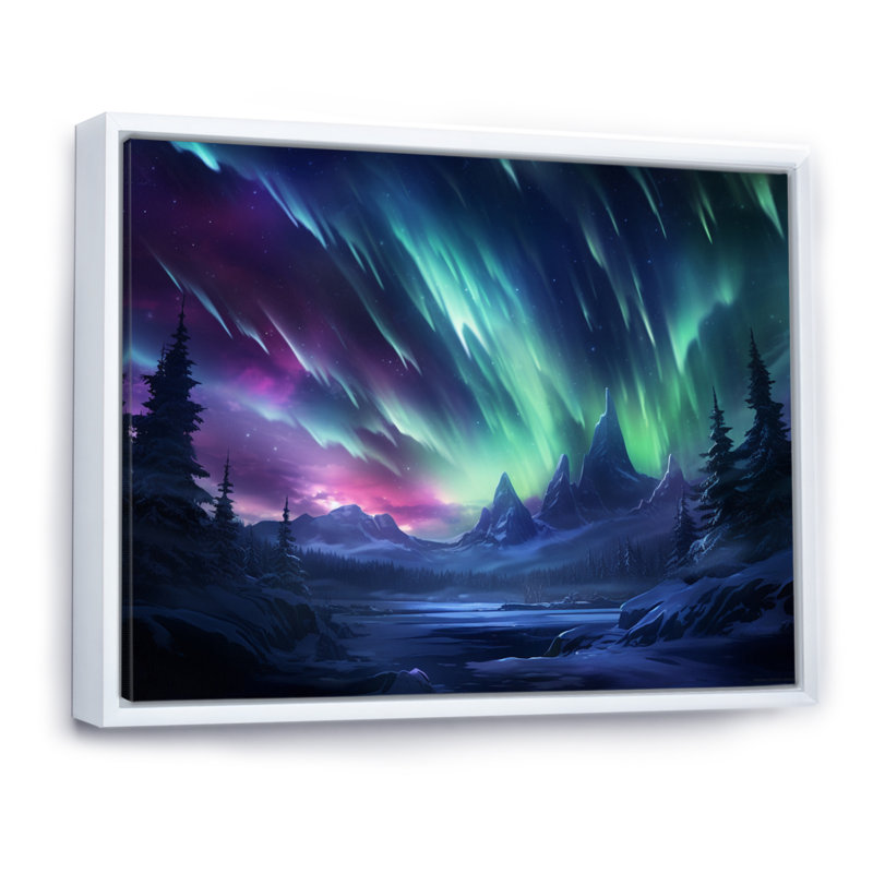«Vibrant Northern Lights» sur toile, Cadre flottant blanc, H 34 po x l 44 po x P 1,5 po