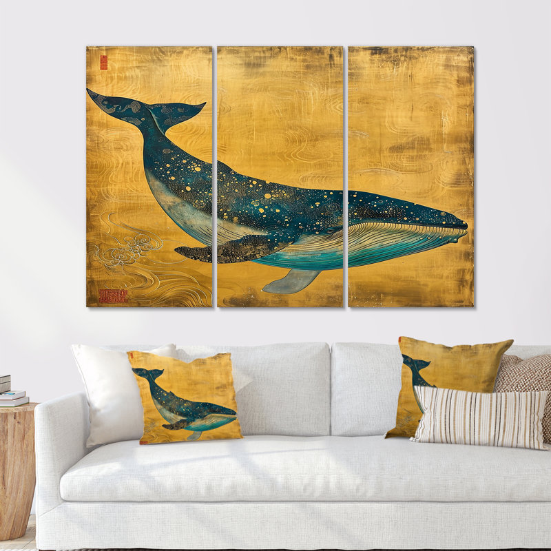 Amyerra - Whale Animal Wall Art Set, Wrapped Canvas, 32" H x 48" W x 1" D
