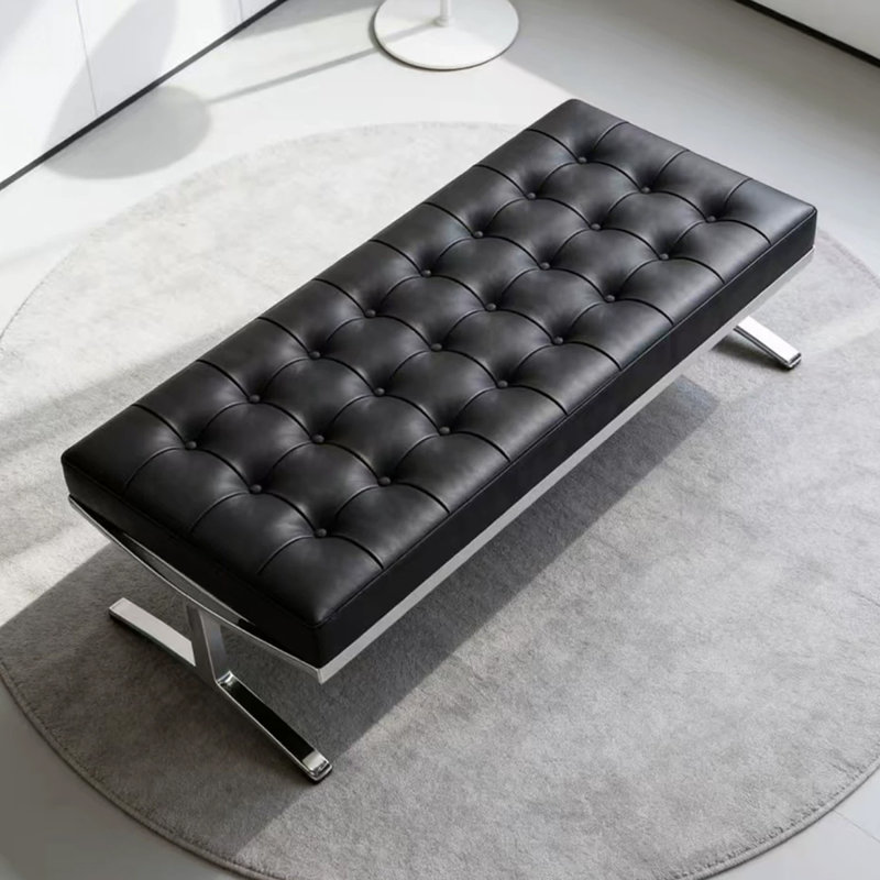 Banc rembourré noir, 16.14" H x 47.24" W x 21.65" D