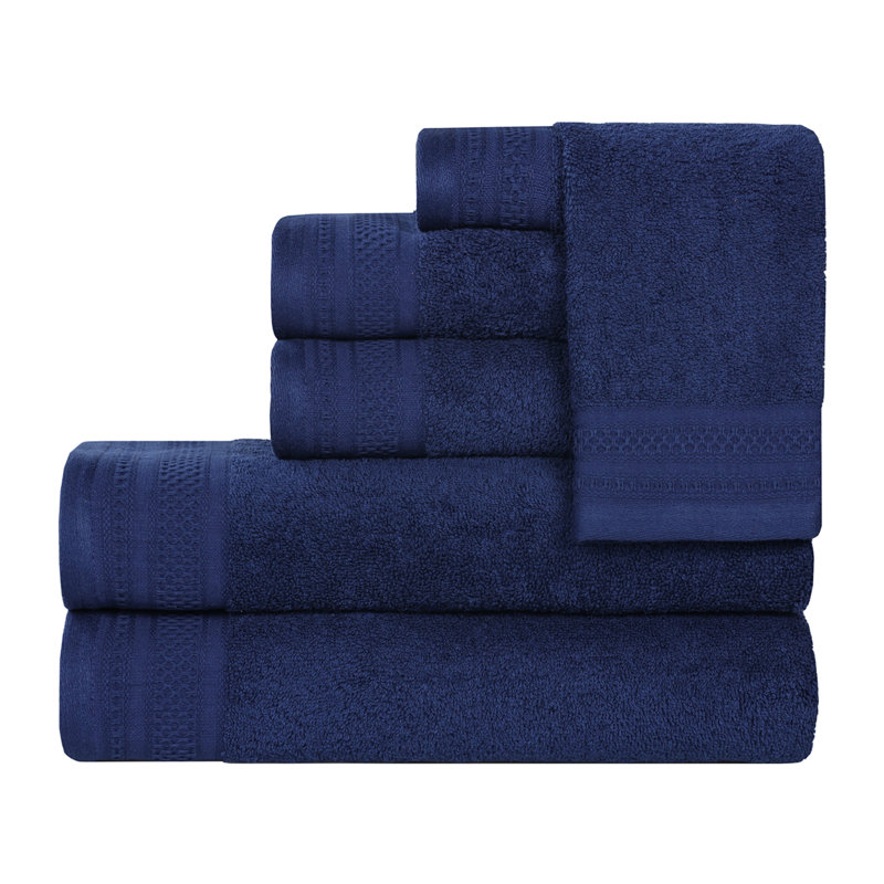 Ensemble de serviettes 6 pièces en coton gaufré Honeycomb, Pivoine bleu marine