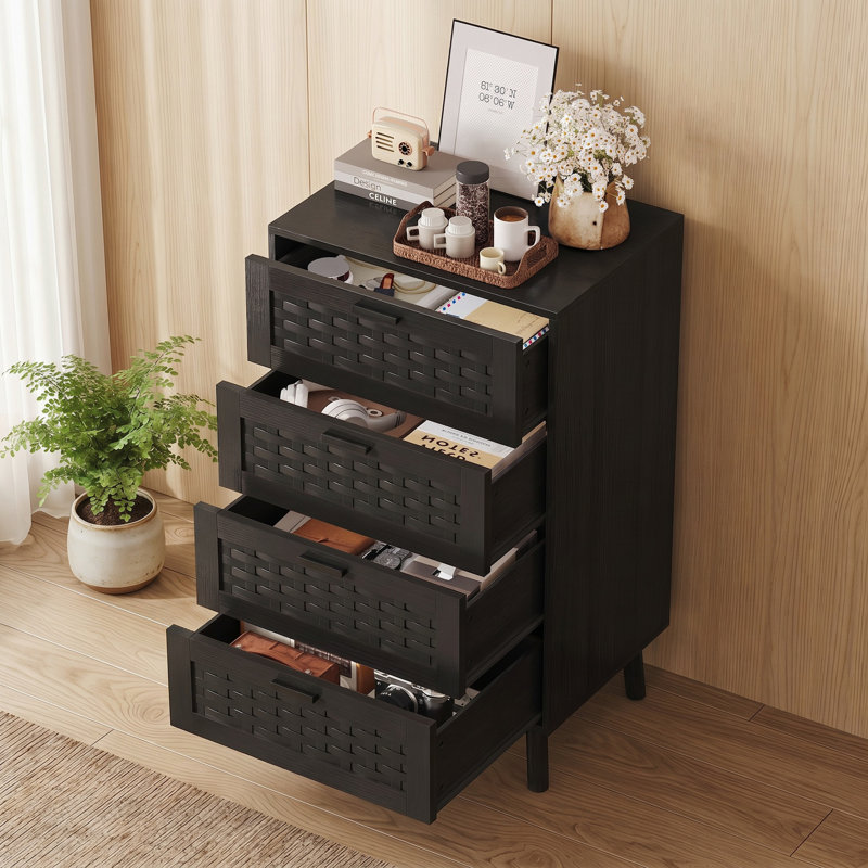 Solid Wood 55cm W 4 - Drawer Chest of Drawers, Black