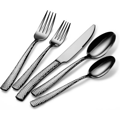 Ensemble de couverts 30 pièces en acier inoxydable martelé pour 6 personnes, coutellerie de cuisine et de fête durable, va au lave-vaisselle