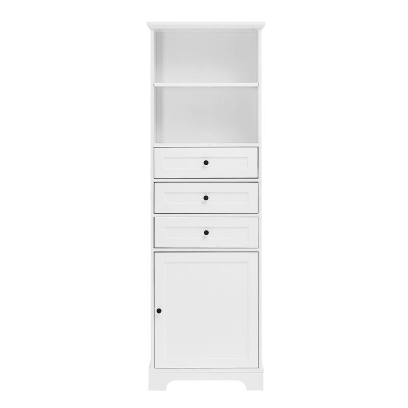 White Tall Bathroom Storage Cabinet with Adjustable Shelves and Drawers