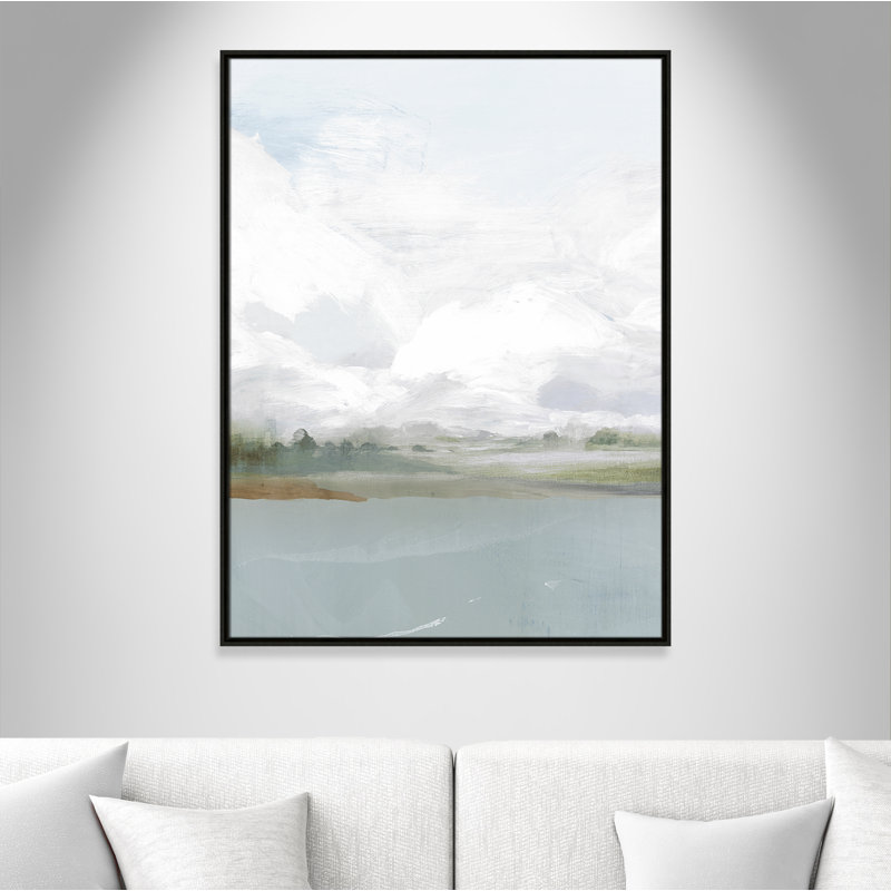 All Shore Watercolor Canvas Painting Print with Wood Floater Frame , 41.5" H x 31.5" W, Black