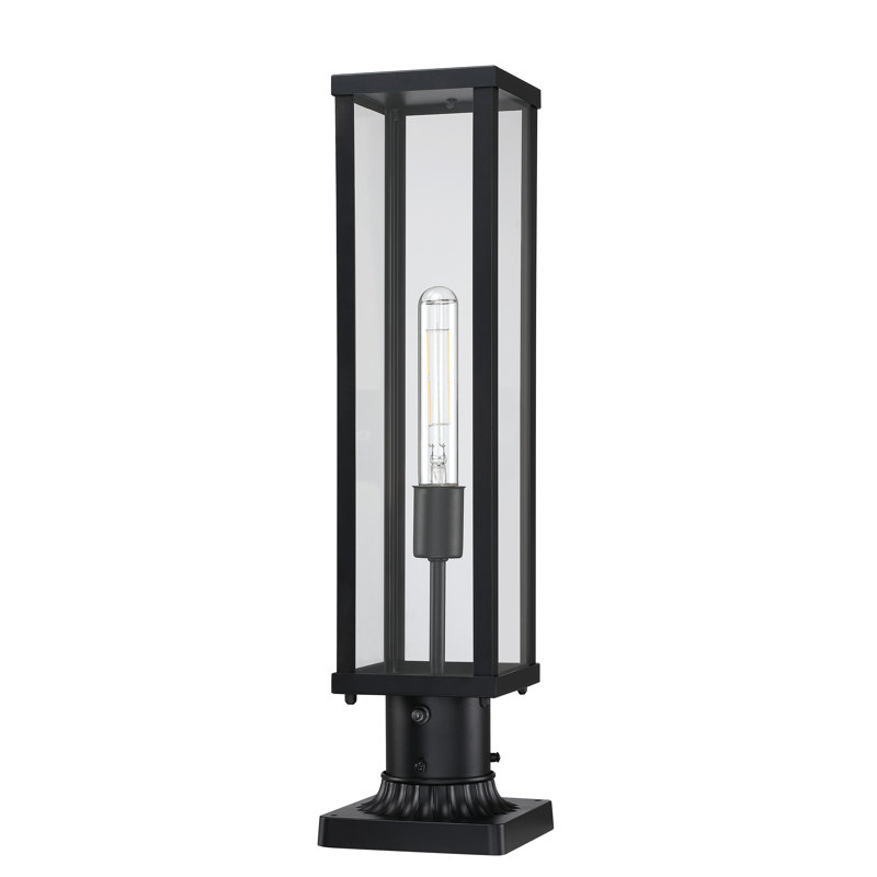 Lampadaire extérieur moderne noir de 56 cm (22 po) avec éclairage crépusculaire et verre transparent, idéal pour allée, jardin et entrée.