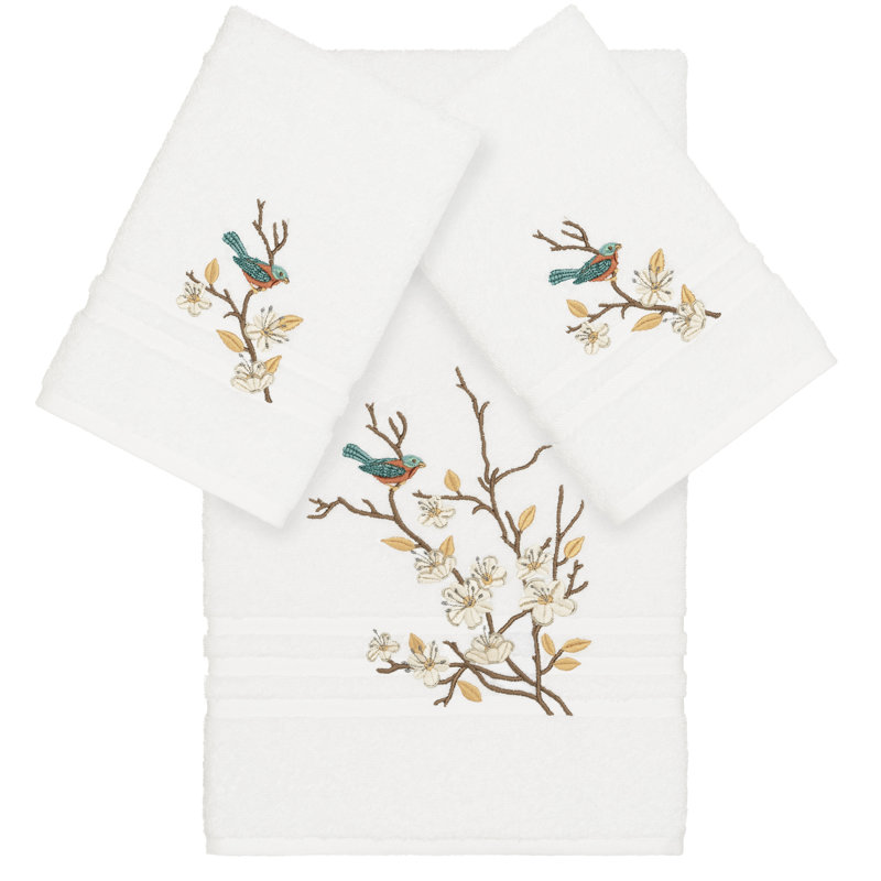 Ensemble de serviettes en coton turc 3 pièces Spring Time, Blanc